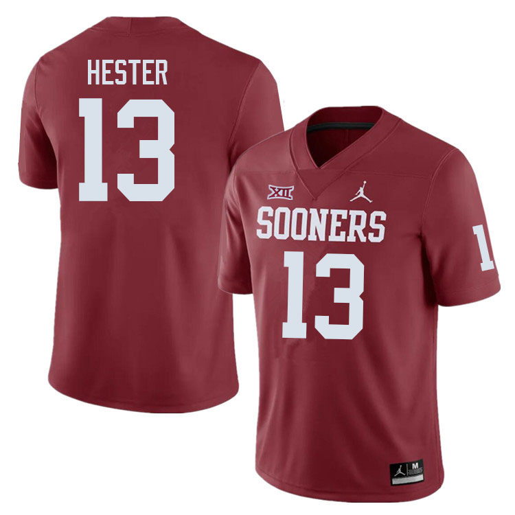 Men #13 J.J. Hester Oklahoma Sooners College Football Jerseys Sale-Crimson